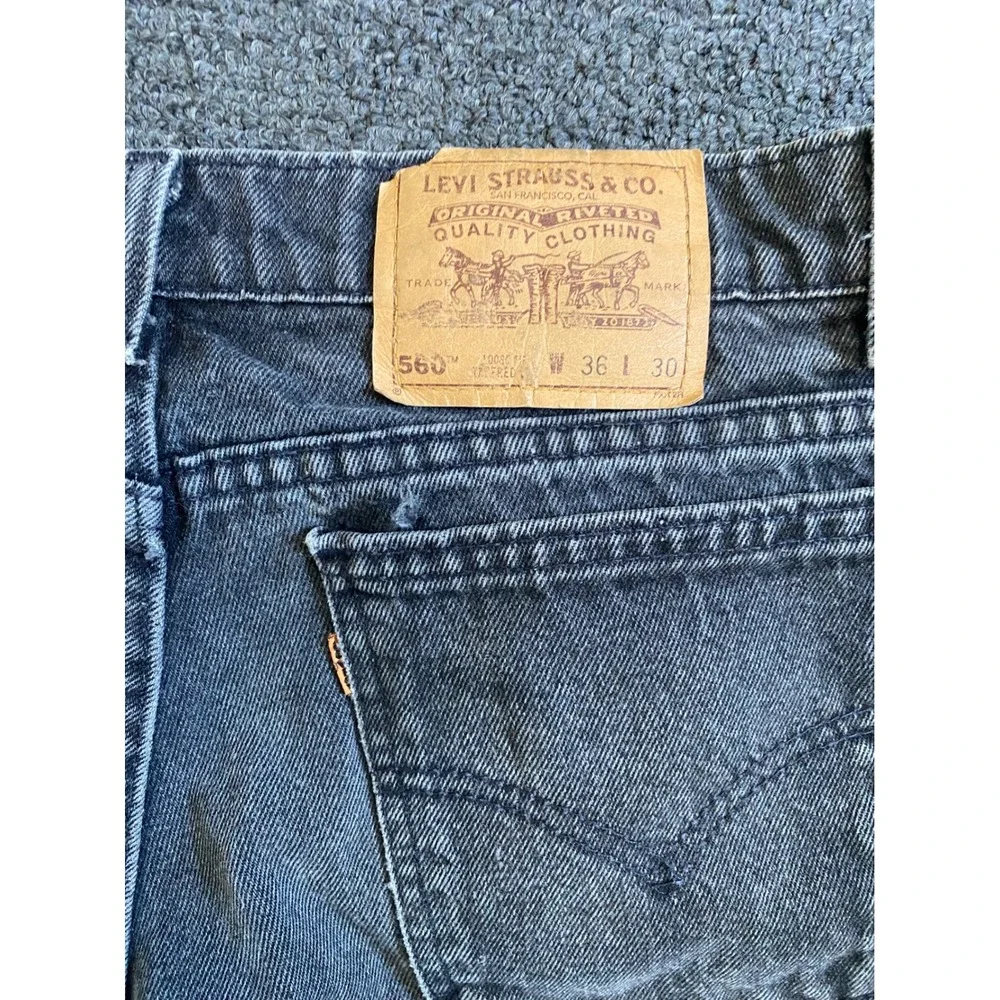 Vintage Levi's 560 Orange Tab Jeans Gray Mens 36x30 Loose Fit Tapered Leg USA